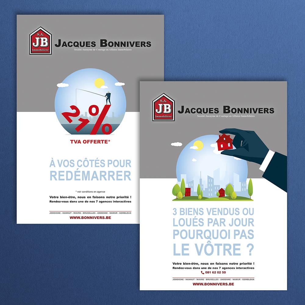 Mise en page flyer pour l'Immobilière Jacques Bonnivers