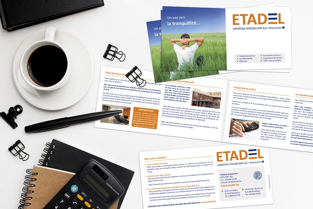 Mise en page et impression flyers pour ETADEL - Expertise immobilière