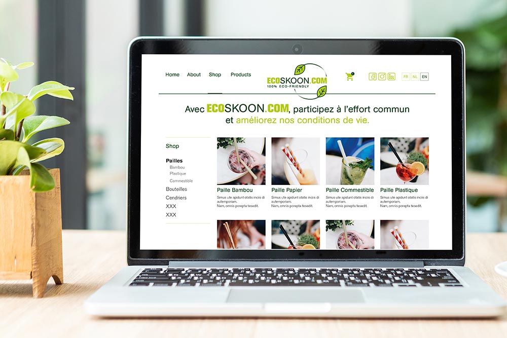 Maquette site web ECOSKOON - Vente produits publicitaires écologiques 