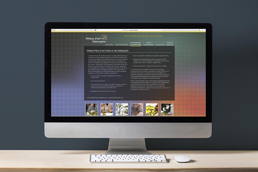Maquette site web Vitraux d'art Debongnie - Création et restauration de vitraux - avec la collaboration de Netizen 
